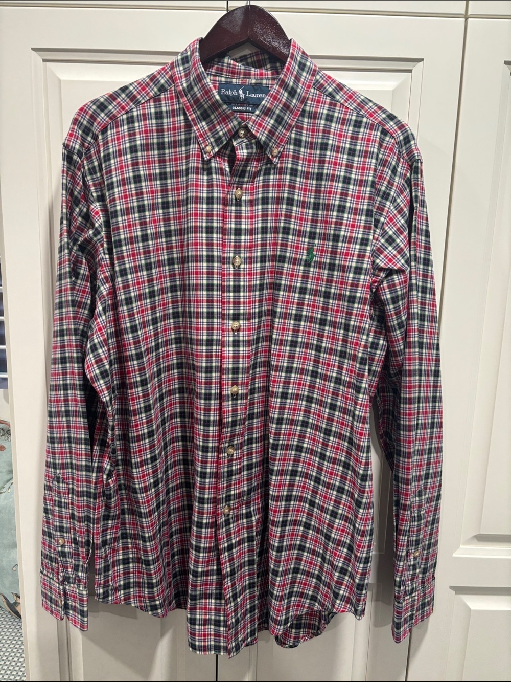Ralph Lauren Men’s Red and Green Plaid Button-Down Shirt